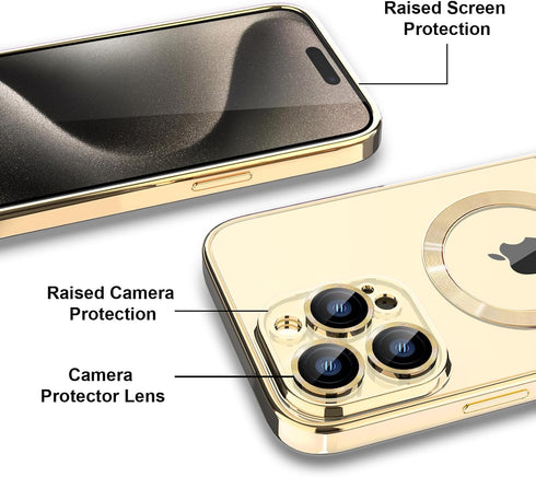 for iPhone 15 Pro Case Magsafe, Magnetic Clear Phone Case with Screen Protector and Camera Cover, Transparent Electroplated Case for Women/Girl/Me...