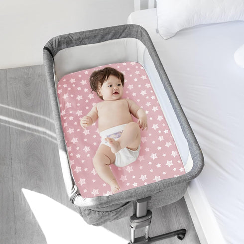 Bedside Sleeper Bassinet Sheets 2 Pack Compatible with Mika Micky & MiClassic & Milliard Bassinet, Fit Most Bedside Sleeper Bassinet Mattress, Pin...