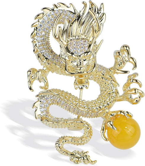 Vintage Large Crystal Flying Dragon Brooch Pin Rhinestone Animal Broach Badge Lapel Pin for Men Pendant...