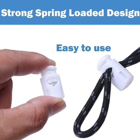 J.CARP 30Pcs White Plastic Cord Locks End Spring Toggle Stopper, Single Hole Elastic Cord Adjuster, Suit for Drawstrings, Bags, Shoelaces, Clothin...