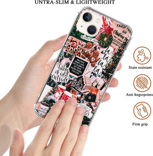 Winter Christmas Holiday Collage Case for iphone 13, Retro Aesthetic Christmas Gingerbread and Tree Pattern Case for Girls Women Men, Unique Trend...