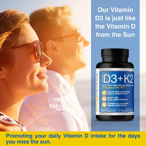 Vitamin D3 K2 with MCT, 5000 IU Vegan D3 & 100 mcg MK7 K2, Support Strong Bones and Immune Health - 60 Capsules (60 Days Supply)...