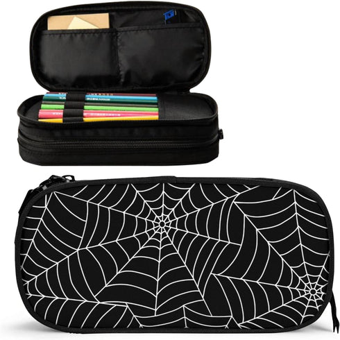 Large Capacity Black Spider Web Pencil Case with Zippers Storage Pouch Holder Pencil Box Marker Organizer Bag with Compartments for Office Supplie...