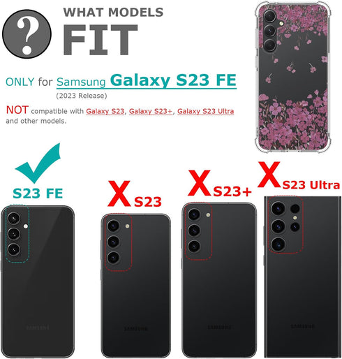 Floral Clear Case for Galaxy S23 FE for Women/Girls,Pretty Phone Cover for Samsung Galaxy S23FE,Flower Design Slim Soft Transparent Drop Proof TPU...