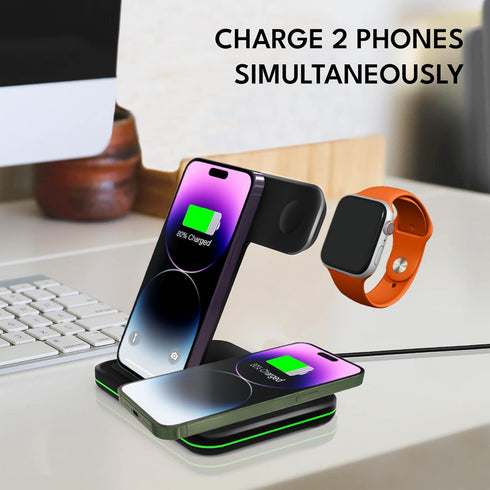 Wireless Charging Station for Apple Multiple Devices,3 in 1 Qi Wireless Charger Stand Dock Organizer for iPhone 15/14/13/12/11/Pro/X/Max/XS/XR, fo...
