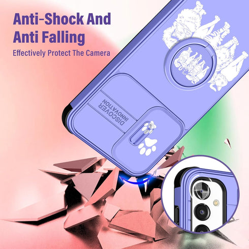 (2in1 for Samsung Galaxy A13 5G Case for Women Cute Cats Girls Phone Cover Girly Kawaii Pretty Teens Purple Animals Design with Camera Cover and R...