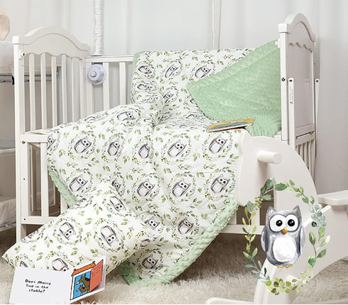 Owl Leaf Wreath Printed Baby Receiving Blanket,29.5" x 47.2" Plush Blanket with Double Layer Dotted Backing, Cozy Minky Fleece Blanket Reversible ...