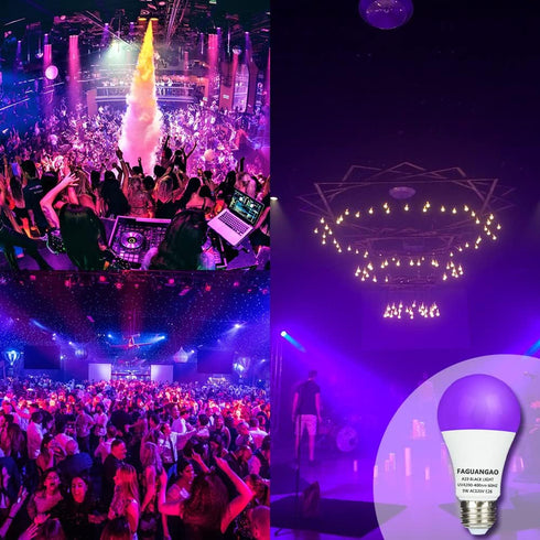 FAGUANGAO LED Black Light Bulb,9W(75Watt Equivalent) A19 UV Blacklight Bulb,120V,UVA Level 390-400nm,E26 Medium Base,Glow in The Dark for Blacklig...
