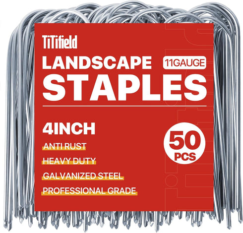 U Shape Garden Stakes 50 Packs 4 Inch 11 Gauge Irrigation Tubing Stakes, Heavy Duty Galvanized Landscape Staples for Tube, Lawns, Landscape Fabric...