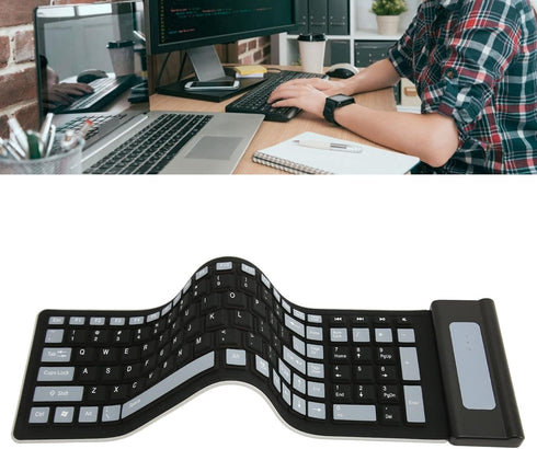 Silicone Keyboard, Foldable Silicone Keyboard Soft Waterproof Rollup Keyboard for PC Laptop Notebook, 103 Keys, Mute Typing, Lightweight (Black)...