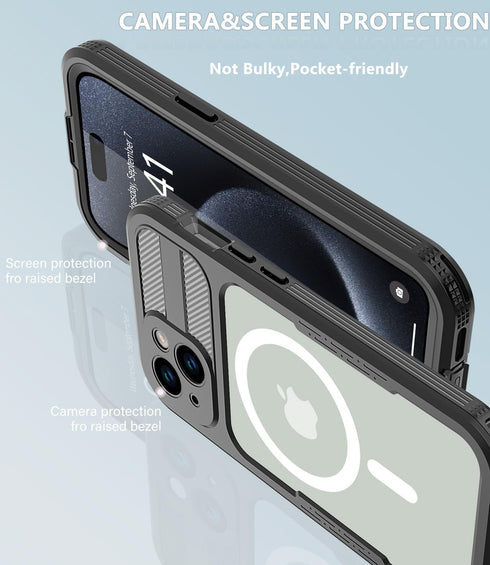 for iPhone 15 Phone Case Waterproof Shockproof Dustproof iPhone 15 Waterproof Cover Full-Body Sturdy with Magnetic Ring and Built-in Screen Protec...