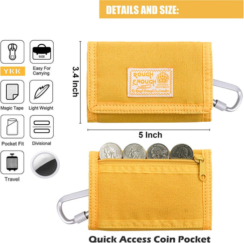 Rough Enough Kids Wallet for Boys Girls Preppy Teen with Neck Lanyard Keychain Canvas Mustard Yellow...