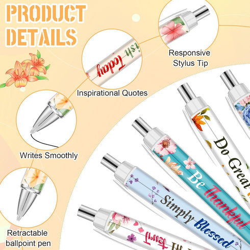 Jutom 30 Pcs Bible Verse Ballpoint Pens Christian Flower Pens Inspirational Quotes Pens Retractable Black Ink Pens for Women Men Colleague Coworke...