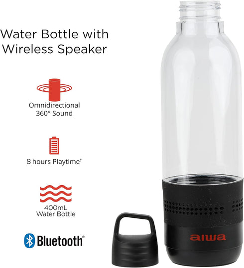 AIWA Water Bottle with Speaker and Earphone Bundle - 400ml Water Bottle with 4 Hour Playtime and Wireless Sports Earphones with Integrated Mic, 10...