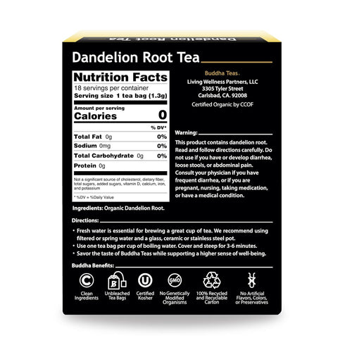 Buddha Teas Organic Dandelion Root Tea – 18 Bleach-Free Tea Bags – Caffeine-Free Tea with a Rich, Earthy Taste, Natural Source of Vitamins, Minera...