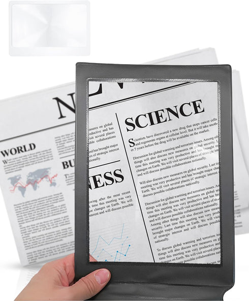 MAGDEPO 3X Large Fresnel Magnifying Lens Full Page Size with Frame & Card Size Magnifier for Reading Books, Maps, Newspapers, Instructions, Hobbie...