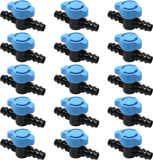 15 Pieces Drip Irrigation 1/2" Barbed Valve Fittings,Shut Off Valve Connectors for 1/2 Inch Drip Irrigation Tubing (.570-.620" ID) Drip Line Parts...