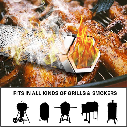 AYZA,Pellet Smoker Tube -12inchStainless Steel BBQ Wood Pellet for ColdHot Smoking,Works with All Grill or Smokers,Ideal Smoking Cheese,Fish,Beef,...