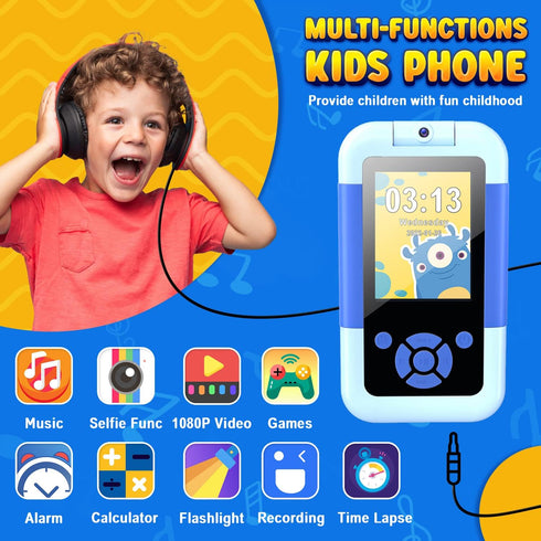 Toys for 3 4 5 6 Year Old Boys Kids MP3 Music Player with Flip Camera, Games, Alarm Clock Toddler Phone Educational Toys Birthday Gifts for Boys A...