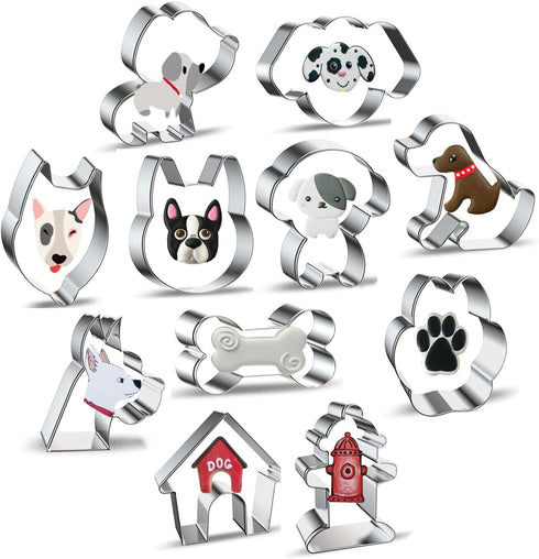 Dog Cookie Cutter Shapes Set of 11 - Metal Animal Dog Theme Biscuit Cutter Molds Includes Corgi, Poodle, Teddy Dog, Alaska, Bichon Frise, Labrador...