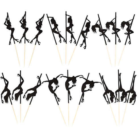 36 PCS Pole Dance Girl Cupcake Toppers Black Glitter Pole Dancing Cupcake Picks Bachelorette Bridal Shower Birthday Party Cake Decorations Supplie...