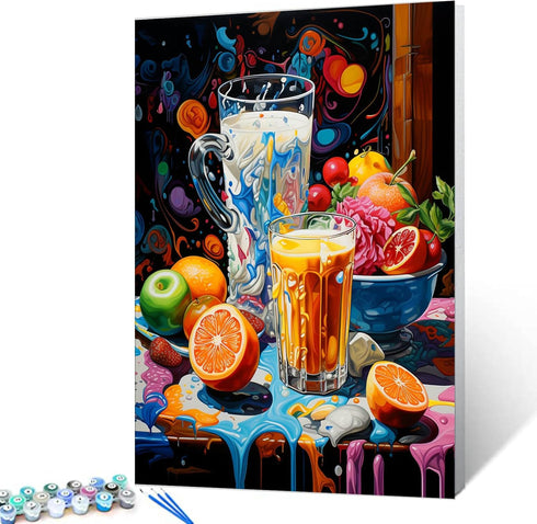 Graffitic Health Breakfast Paint by Numbers Kits with Brushes and Acrylic Pigment on Canvas Painting for Adults, Milk and Orange Juice Arts Crafts...