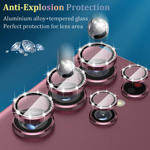 Diamond Series Galaxy S22 Ultra Camera Lens Protector Aluminium Alloy Ring 9H Tempered Glass Anti Scratch Decorative Camera Cover for Samsung Gala...