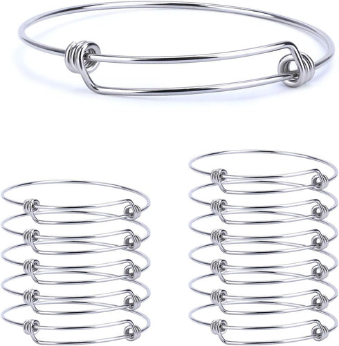 ALEXCRAFT 12 PCS Silver Expandable Bangle Bracelets Adjustable Wire Blank Bangles Set Stainless Steel Bracelets for DIY Jewelry Making 2.6 Inches...