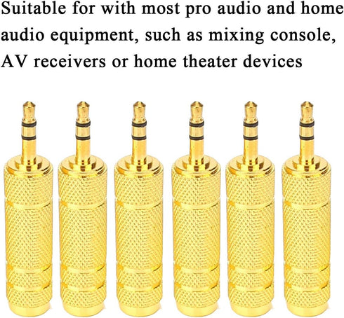 6PCS 3.5mm 1/8" Male Plug TRS to 6.35mm 1/4" Female Stereo Jack Adaptor-Gold Plated Converte,for Audio Earphone,Headphones ect...