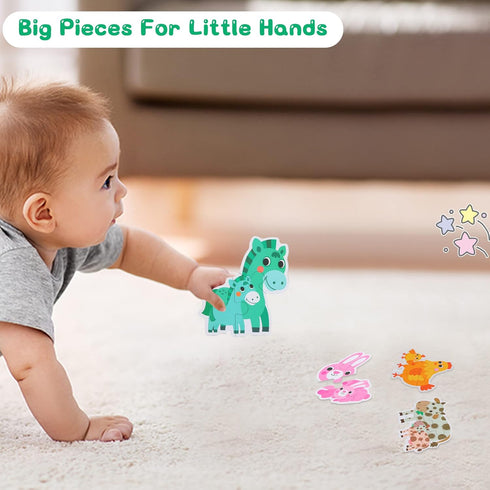 FLYINGSEEDS 6 Packs Parent-Child Themed Wooden Jigsaw Puzzles for Toddlers Ages 1-3, Level-Up Puzzles for Beginner, Montessori Learning Toys Presc...
