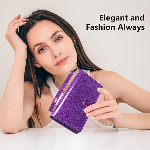 Varikke for iPhone 13 Pro Max Wallet Case Detachable with Card Holder for Women, Fashion Glitter Leather Strap Magnetic Flip Wallet Removable Phon...