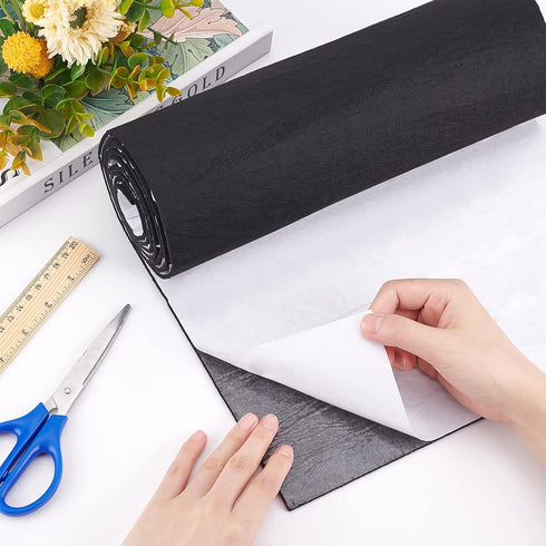 BENECREAT Black Self-Adhesive Felt Fabric 11.8" x 78.7" Shelf Liner for DIY Costume Making and Jewelry Drawer Box Fabric Peel Stick, 3mm Thick...