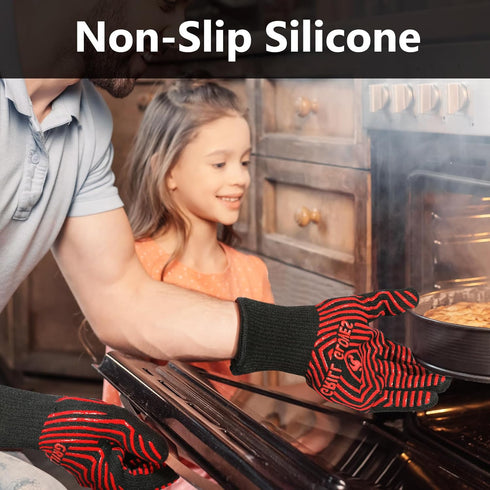 BBQ Gloves, BBQ Accessories 1472? Extreme Heat Resistant, Grilling Gloves Silicone Non-Slip Oven Mitts, Kitchen Gloves for BBQ, Grilling, Cooking,...