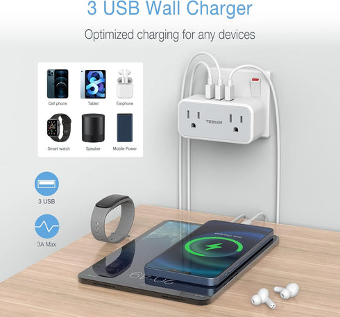 TESSAN US to UK Plug Adapter 2 Pack, Type G Plug Converter with 2 Power Outlet 3 USB Charger, Travel Adaptor for USA to London Ireland Scotland En...