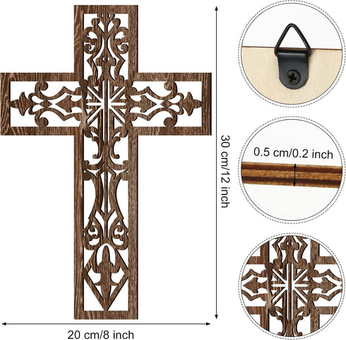 Yookeer 3 Pcs Wooden Cross Wall Decor Cross Hanging Handmade Antique Religious Brown Wooden Home Decorations Hand Carved Wall Decor for Living Roo...