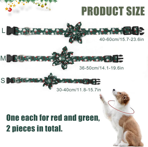 Christmas Dog Collar with Flower, Christmas Pet Collars Snowflake Dog Collar Stylish Adjustable Red Green Christmas Collars for Dogs(S)...