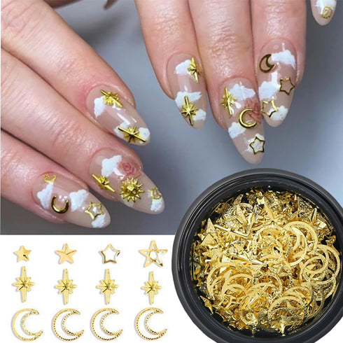 2 Box Gold Star Moon Nail Charms Nails Art Studs 3D Metallic Star Moon Nails Studs Rhinestones Star Nail Jewelry Decoration Supplies Kit for Women...
