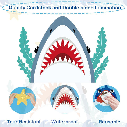 Shark Bulletin Board Kit Under The Sea Classroom Decorations Back to School DIY Photo Bulletin Board Set Ocean Theme Shark Paper Cutouts Decor for...