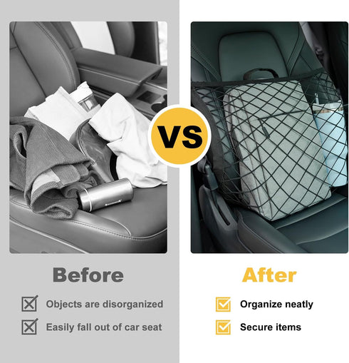 Car Seat Net Organizer Elastic Single Layer Storage Mesh Net Fit for Car Truck SUV Front Seat Car Handbag Holder Net with Adjustable Shoulder Stra...
