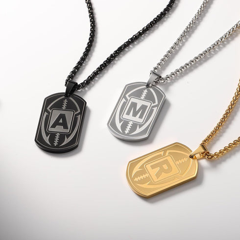Football Letter A-Z Initial Necklace Dog Tag for Men Son Boys Boyfriend Athletes Sports Stainless Steel Pendant Chain Jewelry Gifts 24 Inch...