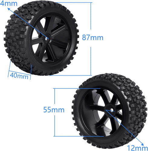 1/10th Scale Off-Road RC Tires&12mm Hex Wheel Rims, Pre-glued with Sponge Inserts Compatible with Traxxas Redcat Exceed RC 1:10 Buggy...