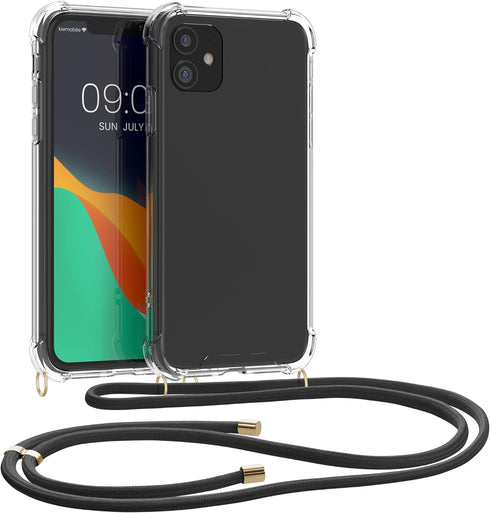 kwmobile Crossbody Case Compatible with Apple iPhone 11 Case - Clear TPU Phone Cover w/Lanyard Cord Strap - Transparent/Black...