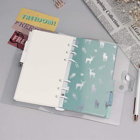 Multibey A5 6-Rings Binder Rings Soft Clear Cover Transparent Shell with Snap Clousure for Spiral Journal Planner DIY Scrapbook Notebook (A6, Whit...