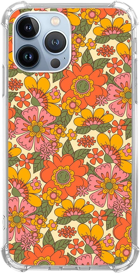 Retro Groovy Flowers Case Compatible with iPhone 13 Pro Max, 70s Hippie Floral Case for iPhone 13 Pro Max, Unique TPU Protective Phone Case...
