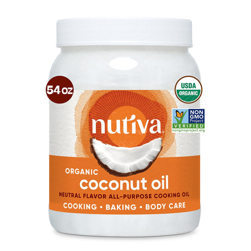Nutiva Organic Steam-Refined Coconut Oil, 54 Fl Oz, USDA Organic, Non-GMO, Vegan, Keto, Paleo, Neutral Flavor and Aroma for Cooking & Natural Mois...