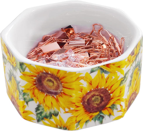 Ceramic Paper Clip Holder Gold Line Paper Clip Dispenser Organizer for Desk Cute Floral Flower Pattern Office Binder Clip Holder Bobby Pin and Hai...