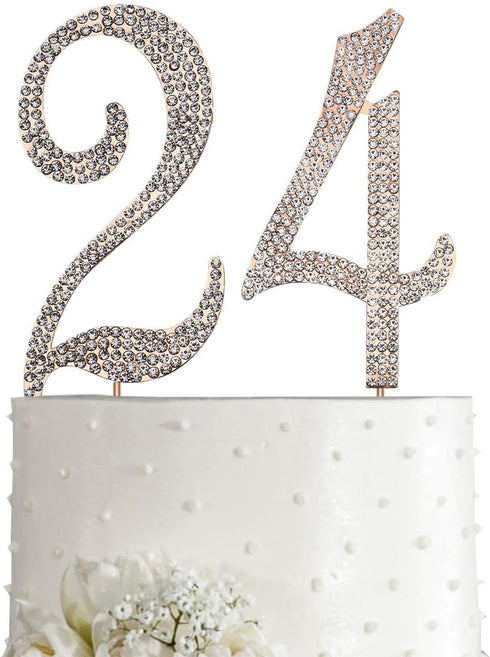 MAGJUCHE Gold 24" Crystal Cake Topper, Number 24 Rhinestones 24th Birthday Cake Topper, Men or Women Birthday or 24th Anniversary Party Decoration...