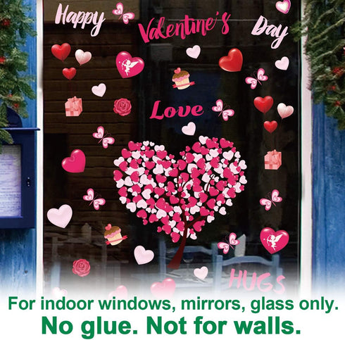Ivenf Valentines Day Decorations Heart Window Clings Decor, Large Red Pink Heart Tree Cupid Valentines Day Decor for Kids Home School Office Class...