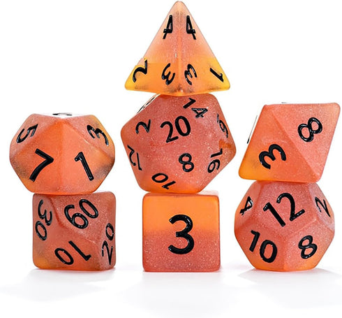 Gate Keeper Games and Dice: Sea Glass Dice: Firebrand - 7pc RPG Set, Flaming Yellow & Fire Damage Orange Frosted Matte Resin, Role Playing Games D...