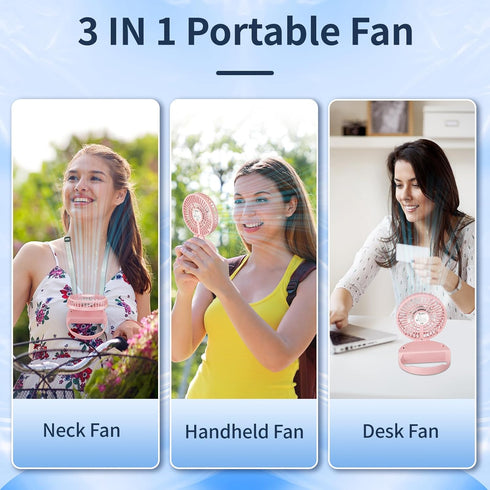 Portable Neck Fan, Handheld Mini Fan Small Personal Fan, 3 IN 1 Hand Fan USB Rechargeable Eyelash Fan with Lanyard, 180° Foldable, for Travel/Summ...